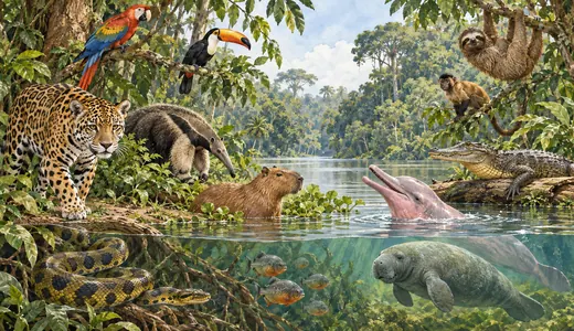 Ilustração: Caça-Palavras de Animais da amazonia