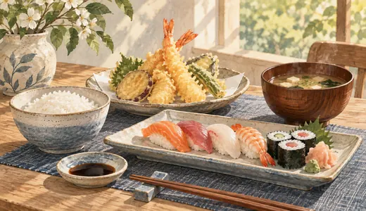 イラスト: 日本の食べ物のワードサーチ