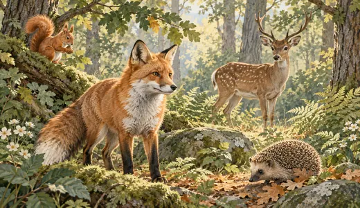 Illustration: Tiere im Wald Suchsel
